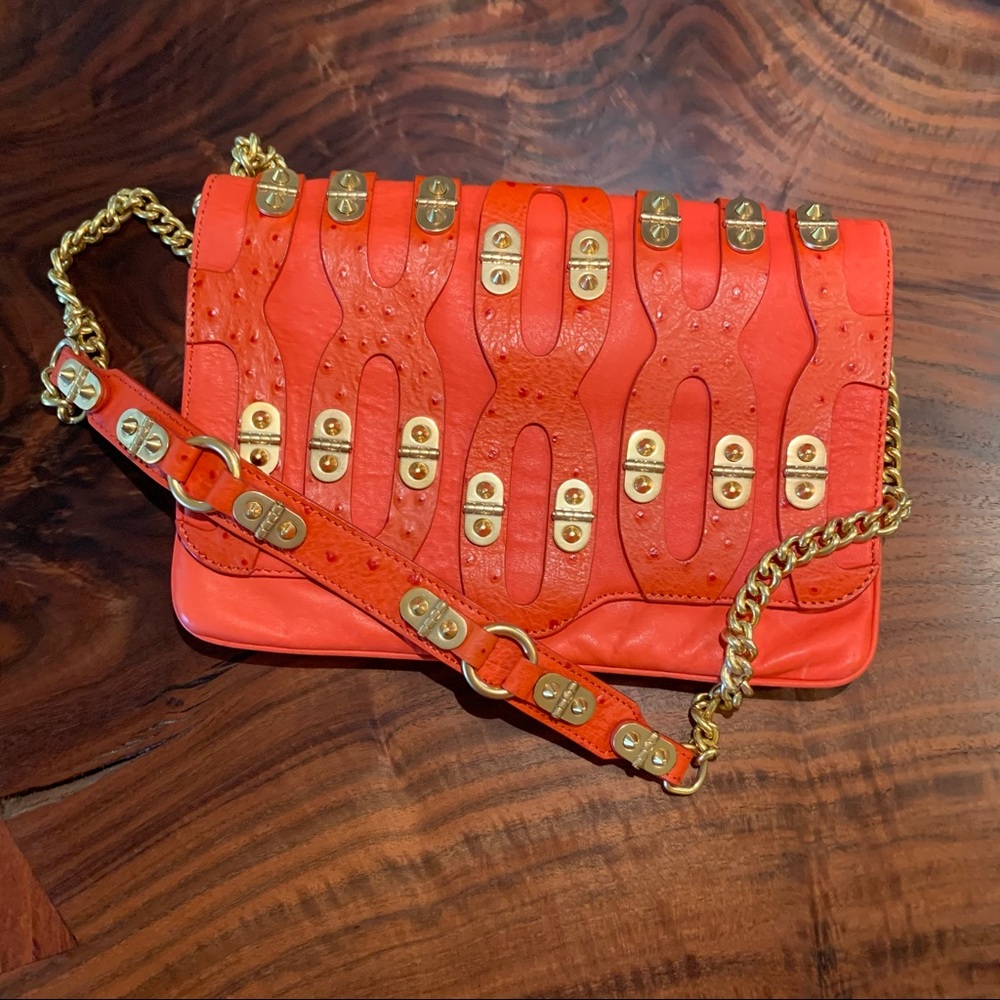 Rebecca Minkoff Orange Leather Purse Brass Chain